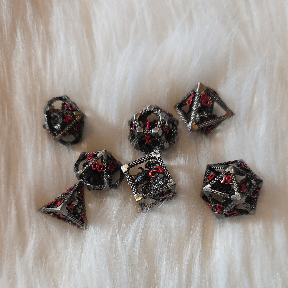Dungeons And Dragons Black and Red Metal 3D Dice Set